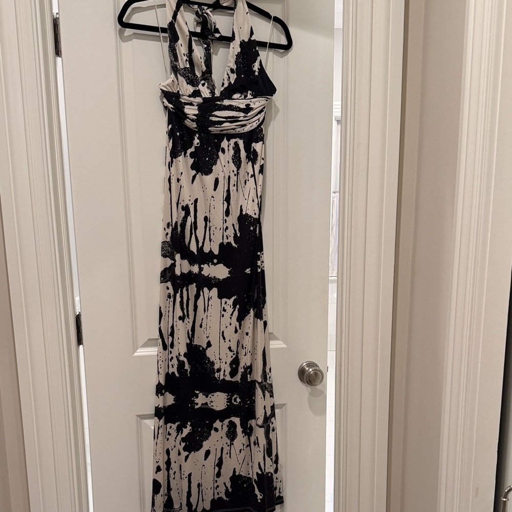 Alice + Olivia Black and White Splatter Maxi Dress